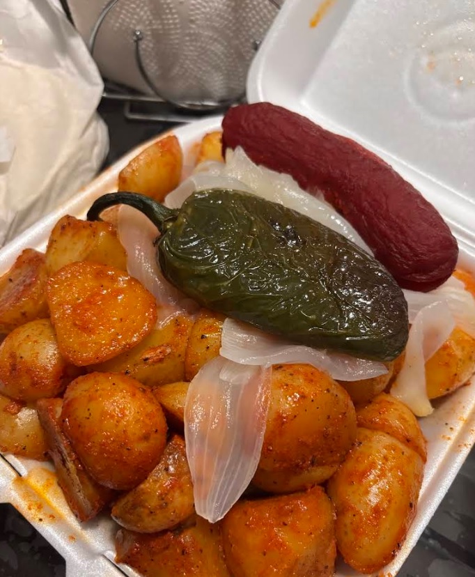 Papas con chile y cebolla